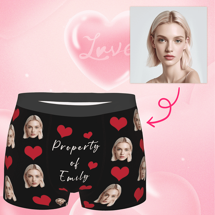 【Byxhuc】Customize Face Boxers Property of Name, Custom Underwear for Boyfriend, Heart Underwear Men, Personalized Gift for Boyfriend Husband on Halloween Birthday