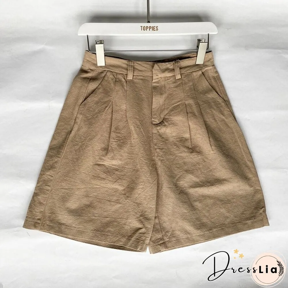 Toppies White Linen Shorts Wide Leg Summer Shorts Woman High Waist Shorts Streetwear