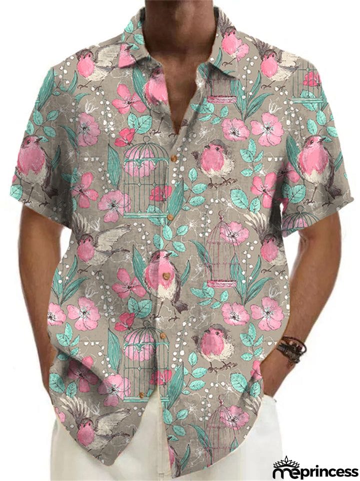 Men's Sun Beach Wear Lapel Short Sleeve Printed Hawaiian Shirt