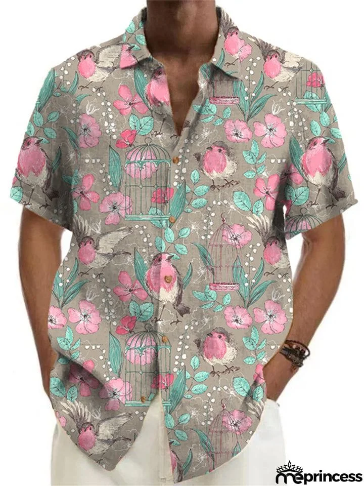 Men's Sun Beach Wear Lapel Short Sleeve Printed Hawaiian Shirt