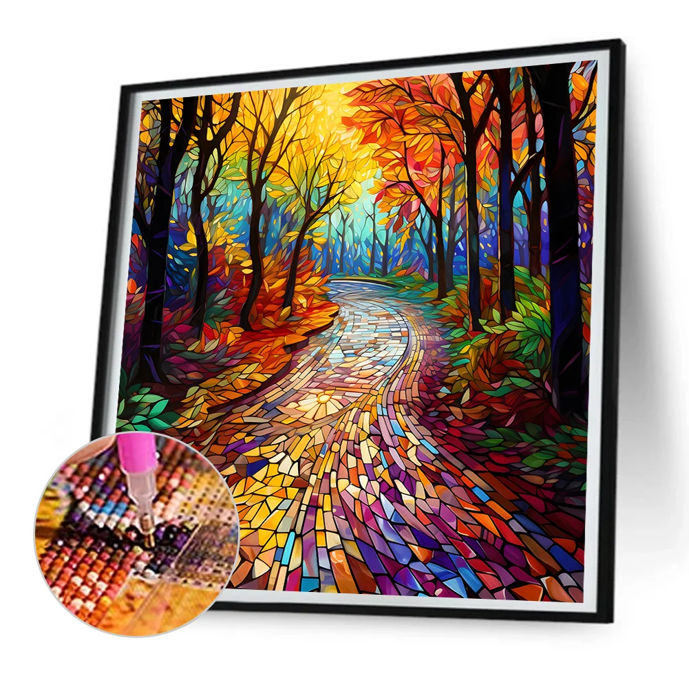 Diamond Painting - Full Round Drill - Stained Glass Maple Leaf Forest(Canvas|30*30cm)
