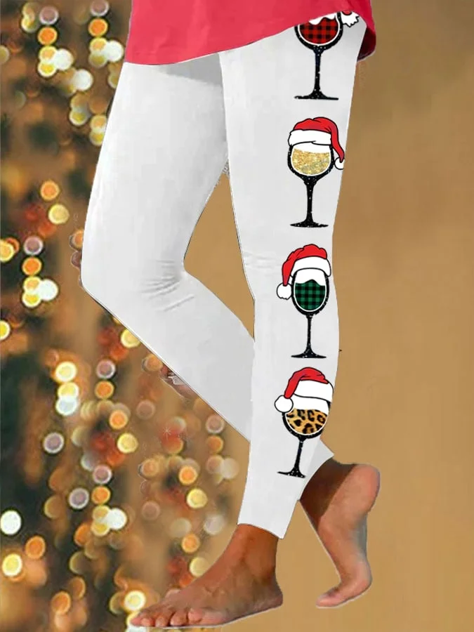 Women's Christmas Wine Glass Print Leggings