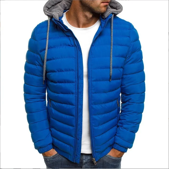 New down cotton jacket for men solid color hooded thickened cotton coat loose men's cotton jacket