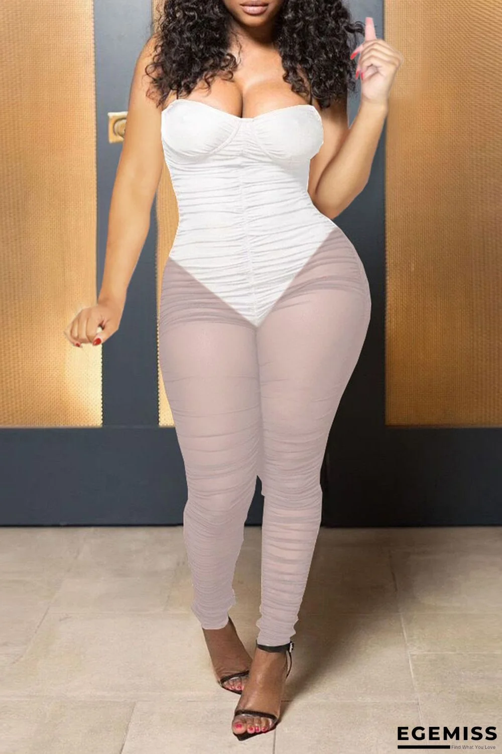 White Sexy Solid Patchwork Strapless Regular Jumpsuits | EGEMISS