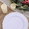 10 Pack | 9" White / Gold Scalloped Rim Plastic Dinner Plates, Disposable Party Plates