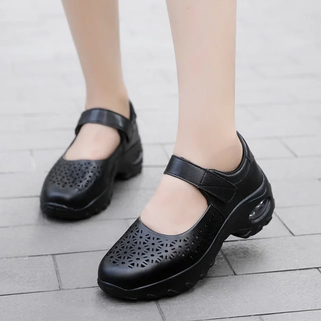 Women's Mary Jane Shoes Velcro Round Toe Leatherette Flat Heel Sneakers shopify Stunahome.com