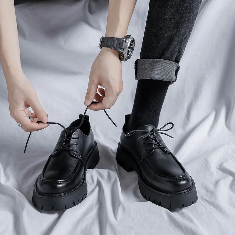 New Platform Men Casual Leather Shoes Designer Fashion Thick Sole Martin Shoes Classic High Quality Black Business Shoes for Men