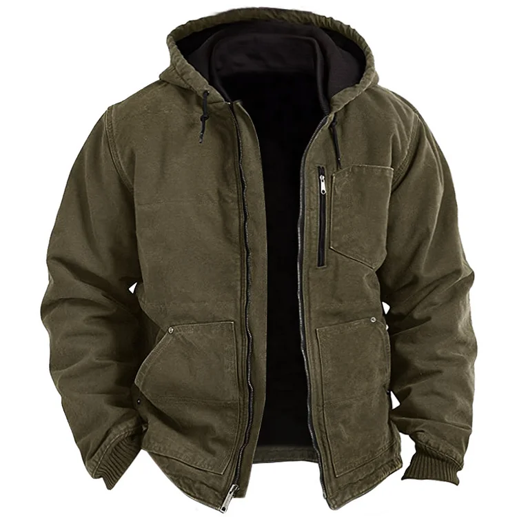 Men's Vintage Outdoor Training Functional Pocket Hooded Jacket