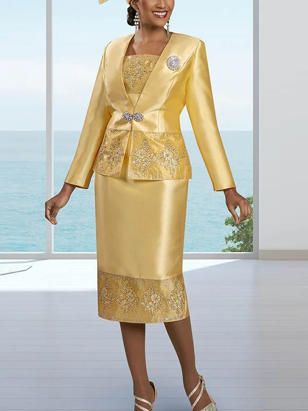 Solid Color Long Sleeve Top And Skirt Suit