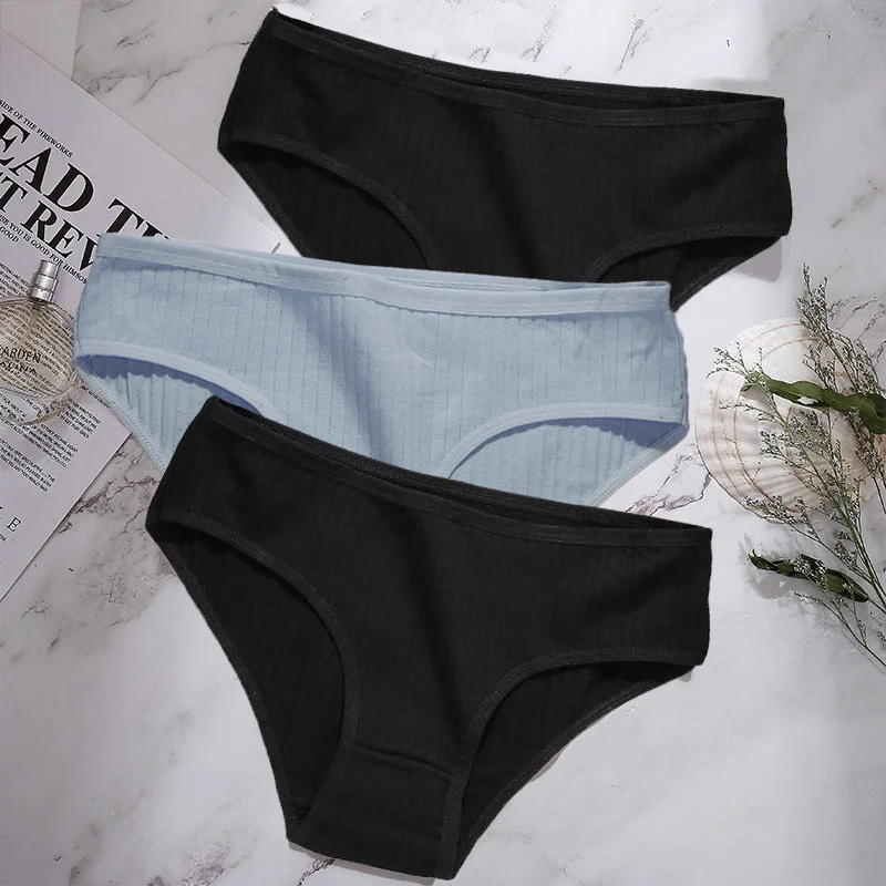 3PCS/Set Cotton Panties Women Underwear Sexy Lingerie Panties Female Lingerie Briefs Solid Color Panty Underpants Intimates