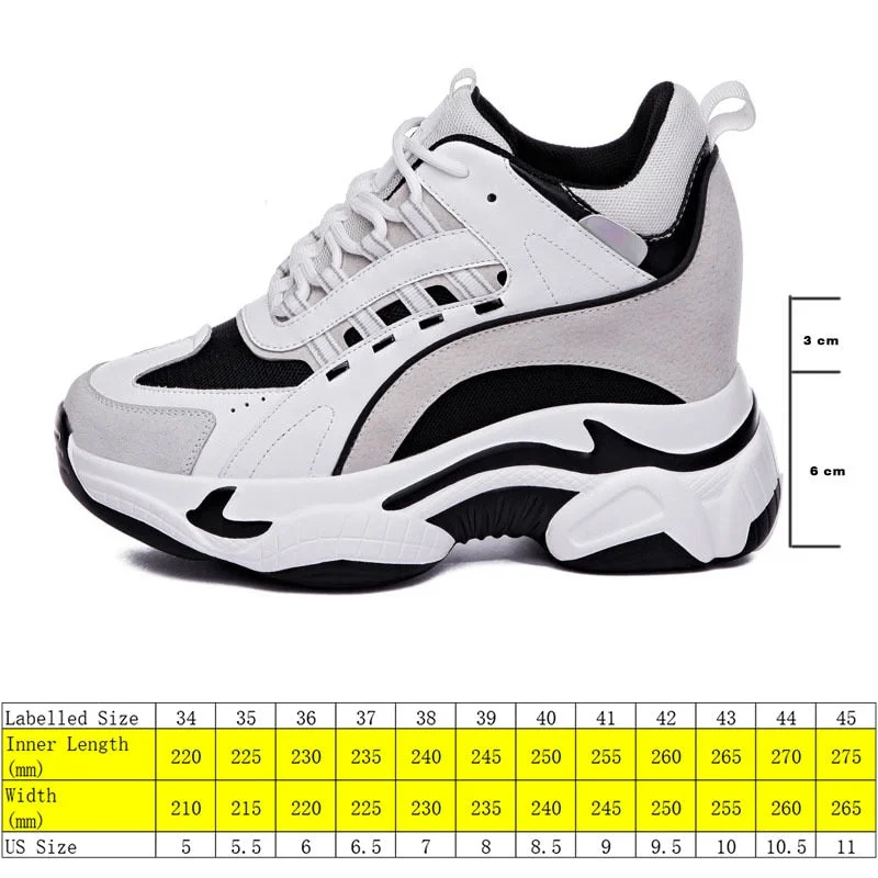 Fujin 2021 Platform Wedge Sneakers Chunky Shoes 9cm Hidden Heel Za Fashion Genuine Leather Comfy Breathable Vulcanized Shoes