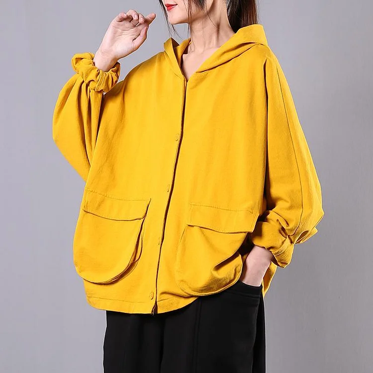 Italian hooded Batwing Sleeve cotton spring Blouse Work yellow tops