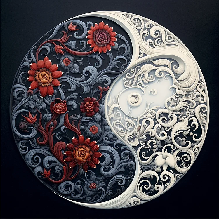 Yin And Yang Flowers 30*30CM (Canvas) Full Round Drill Diamond Painting gbfke