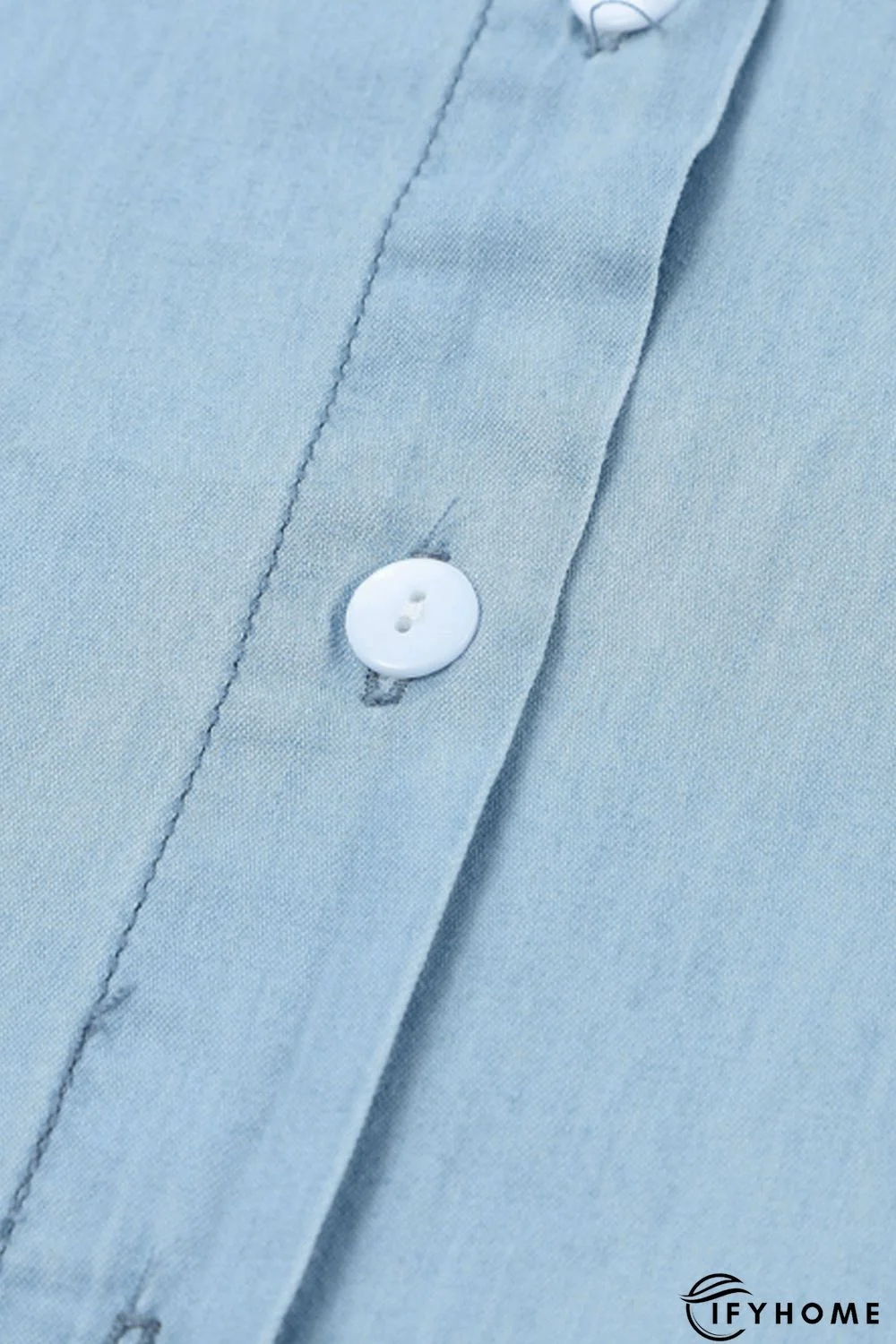 Sky Blue Chambray Shirt Short Sleeves Midi Dress | IFYHOME