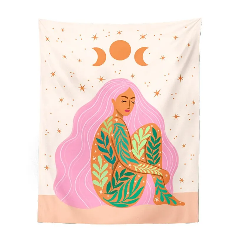 Indian Moon Phase Girl Mandala Tapestry Wall Hanging Boho decor macrame hippie Witchcraft Tapestry wall decoration cloth
