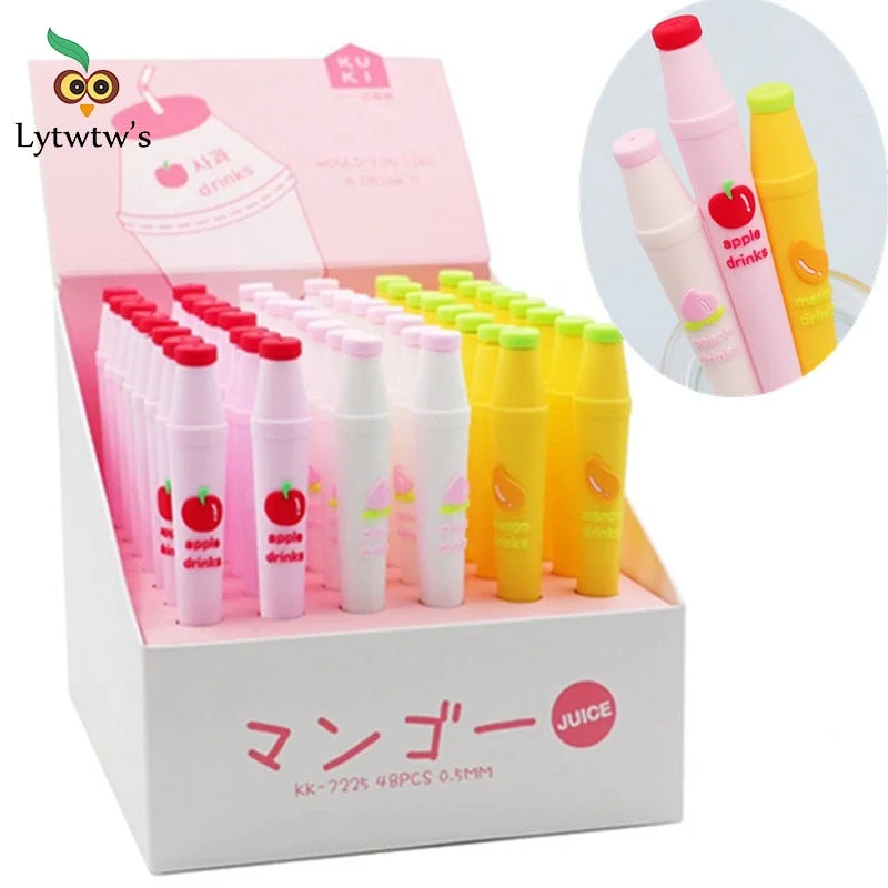 1 Pcs Lytwtw's Cute Kawaii Creative Fruit Milk Drink School Office Stationery Gel Pen Sweet Pretty Lovely Juice Novelty Pen