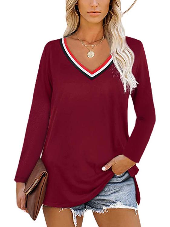 Women Half Sleeve V-neck Solid Color Dress