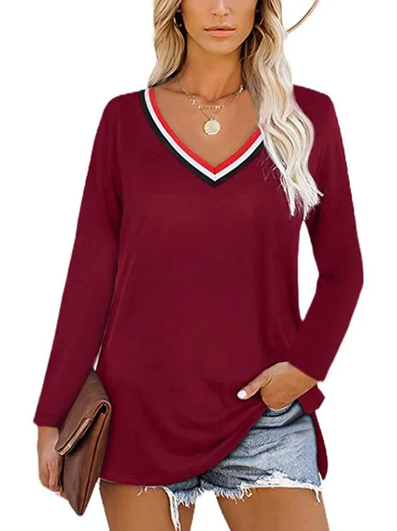 Women Half Sleeve V-neck Solid Color Dress