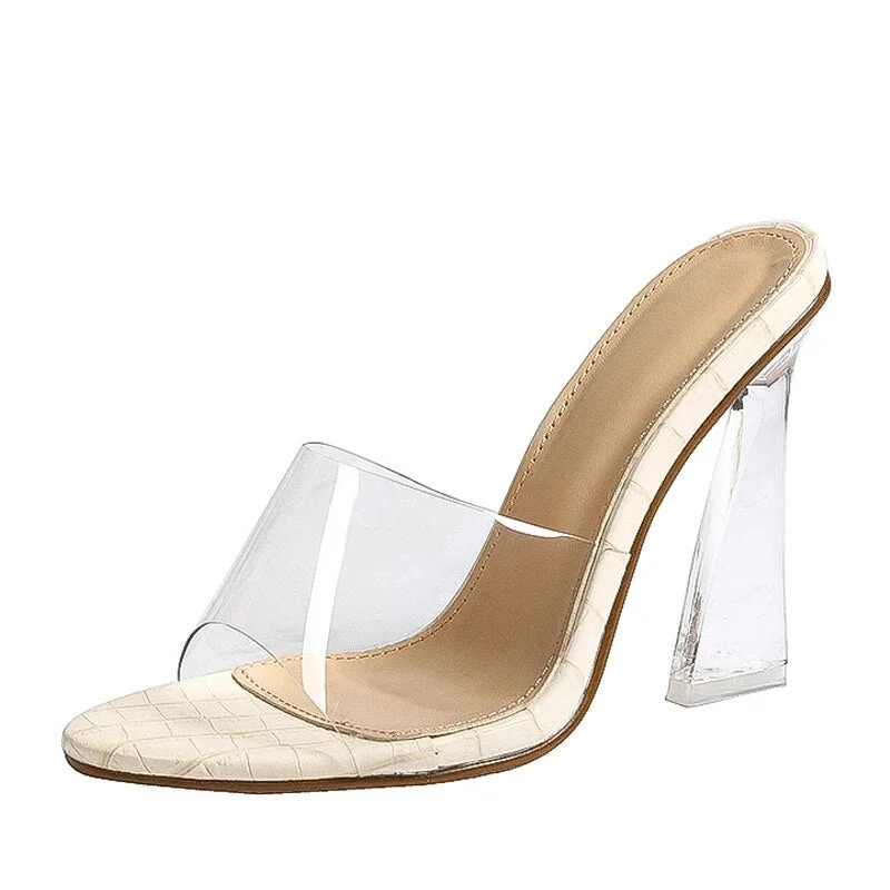 Summer Sexy Party Strange Transparent Heels Slippers Female Mules Slides Open Toe Clear Sandals Size 42 Pink Women Shoes Pumps