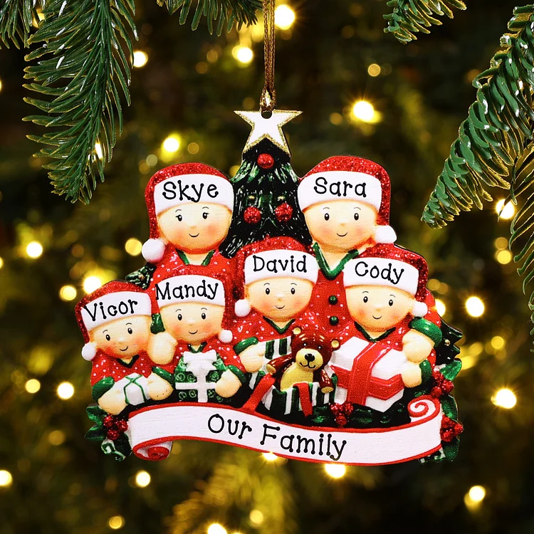 Personalized Family Christmas Ornament Custom 6 Names Hanging Ornament Gifts For Family