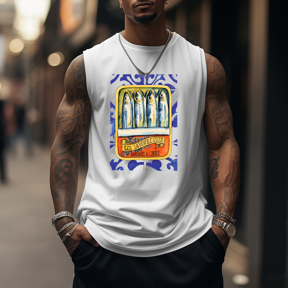 Unisex Casual Sardines Art Print Gym Tank Top