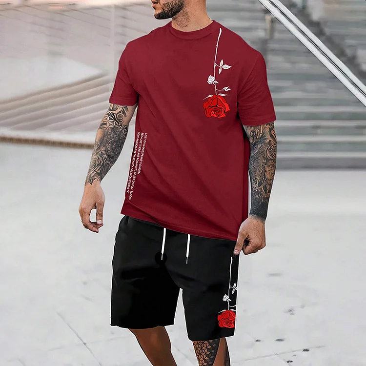 BrosWear Rose Letter Print T-Shirt And Shorts Co-Ord