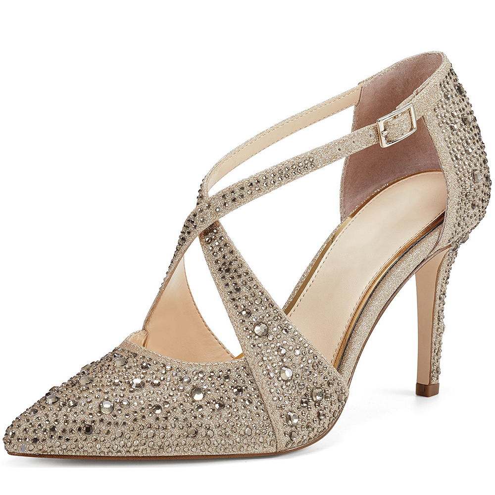 Silver Glitter Pointed Toe 3'' Stiletto Heel Rhinestone Pumps Nicepairs