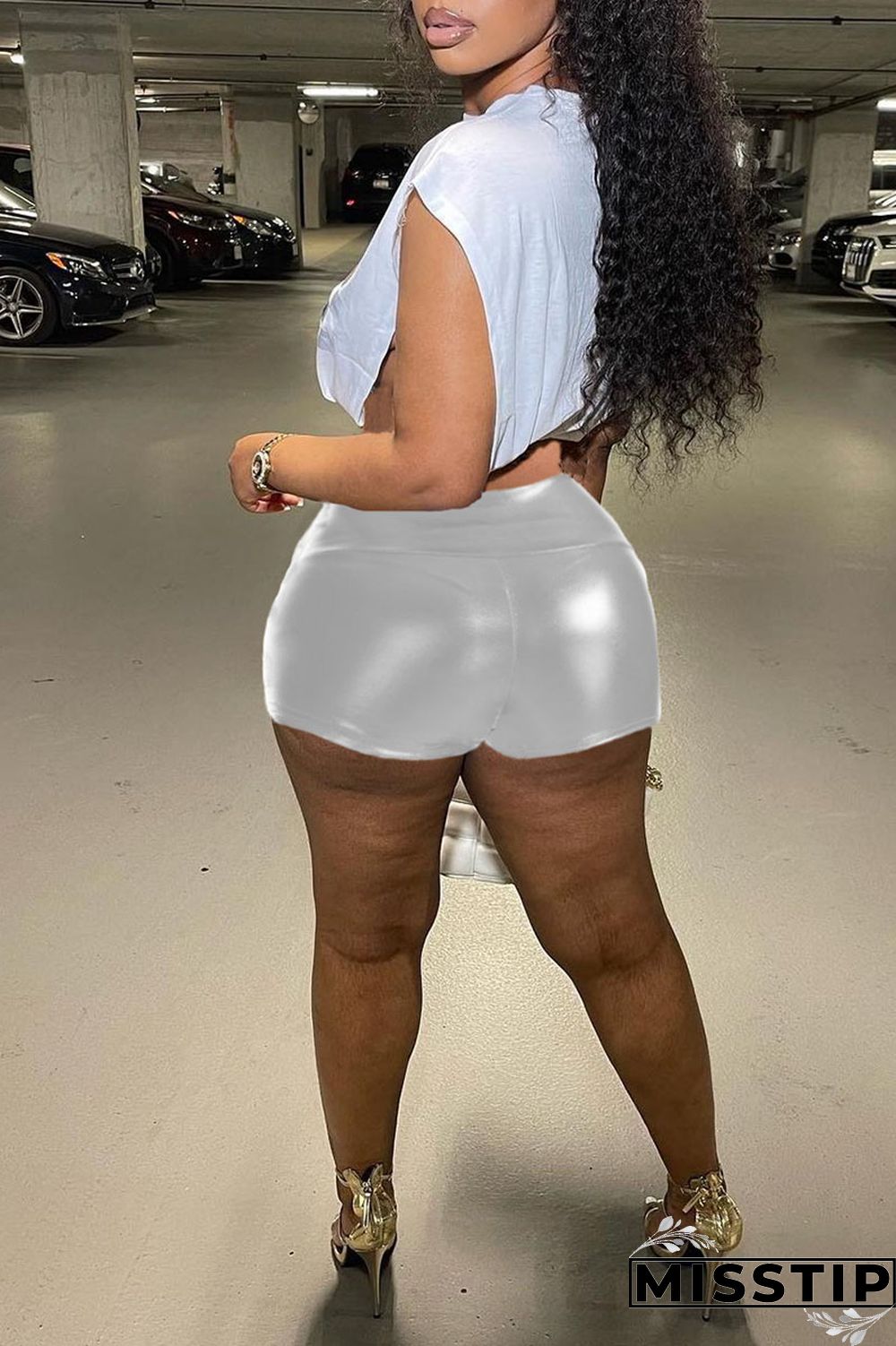 Gold Sexy Solid Patchwork High Waist Pencil Solid Color Bottoms