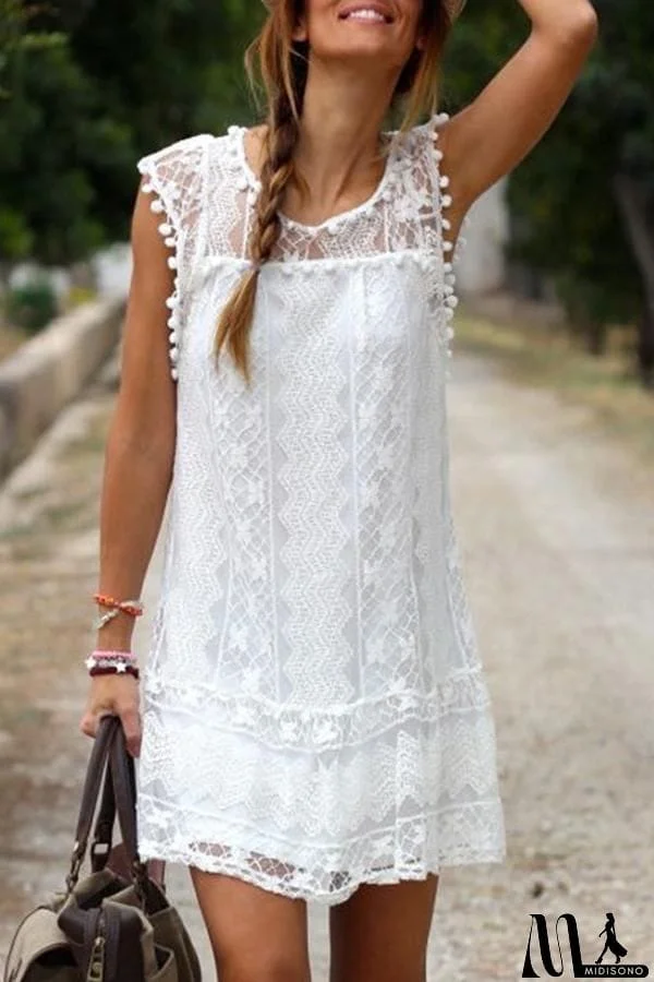 Elegant Lace Stitching Sleeveless Mini Dress