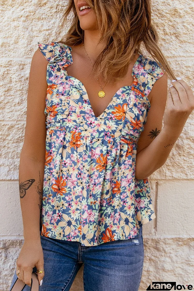 Floral Smocked Cap Sleeve Top