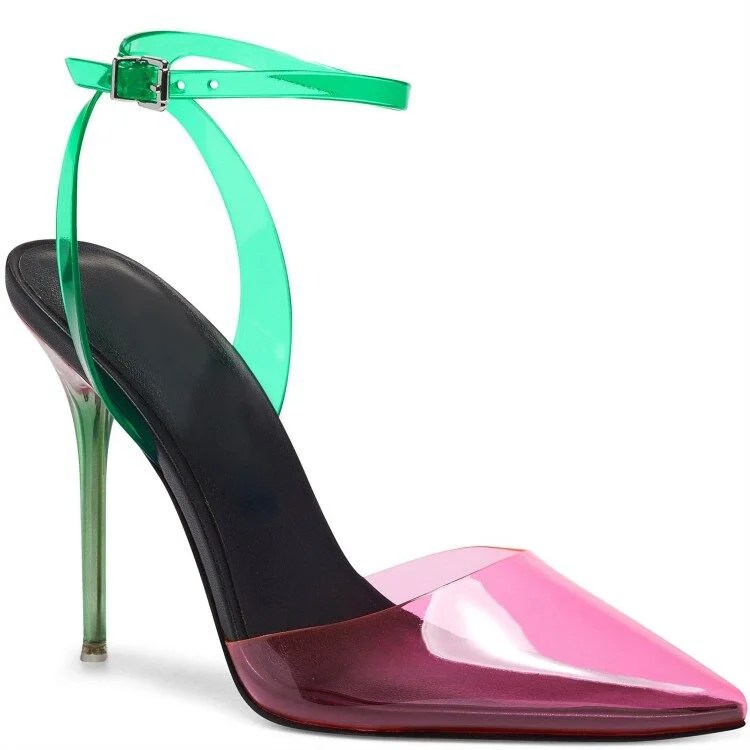 Pink and Green PVC Ankle Strap Sandals Vdcoo