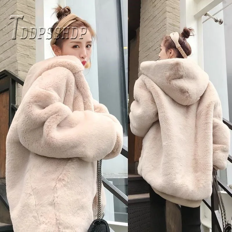 2019 Imitation Otter Fur Women Coat Thick Warm Casual Streetwear Solid Overcoat Jacket