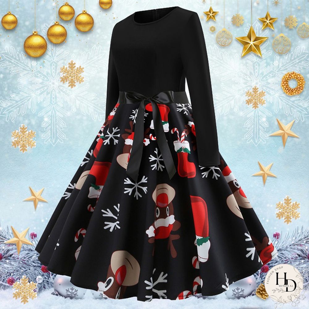 8 Colors Halloween Pumpkin Ghost Skull 3d Print Dresses Santa Claus Christmas Tree Printed Flared Swing Dresses Long Sleeve Ruched Gown Dress Xmas Festival Vestido de Mujer