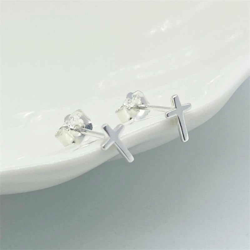 1 Pair 925 Sterling Silver Cross Ear Studs