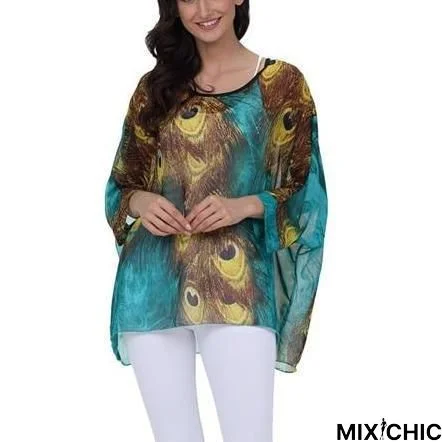 Plus Size Women Chiffon Blouse Shirt Batwing Sleeve Tops Blouses