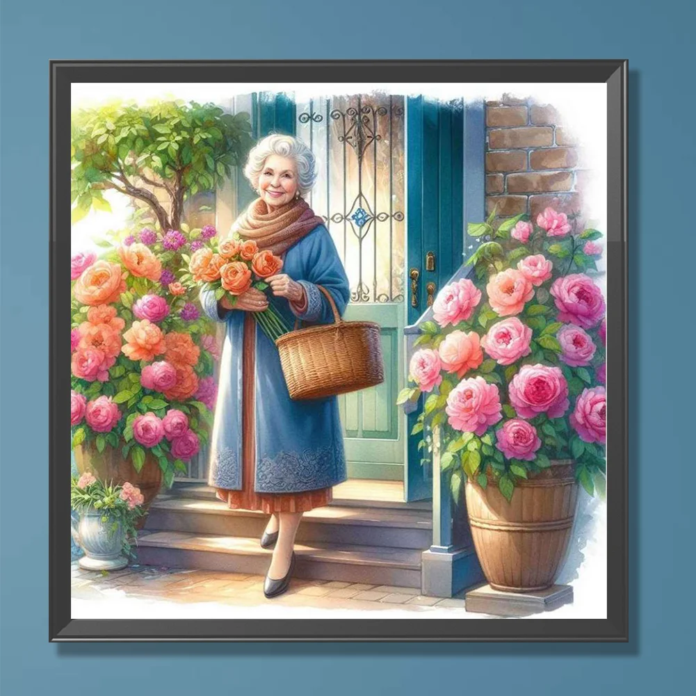 Diamond Painting - Full Round Drill - Garden Old Lady(Canvas|30*30cm)
