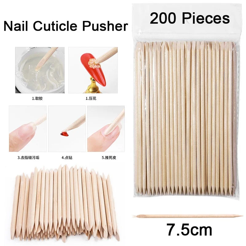 200 Pieces Nail Cuticle Pusher Nail Double End Nail Art Wood Stick Cuticle Remover Nail Pedicure Manicure Art Tools Set-Nail Inspo