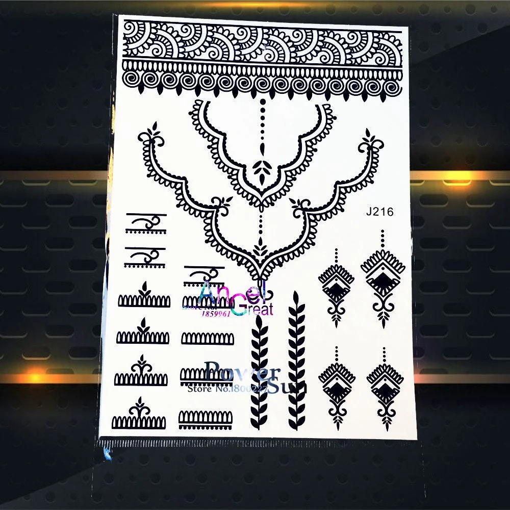 25 Style Hot Waterproof Black Henna Tattoo Fake Mandala Flower Arm Hand Tatoo Owl Decals Women Body Art Temporary Tattoo Sticker