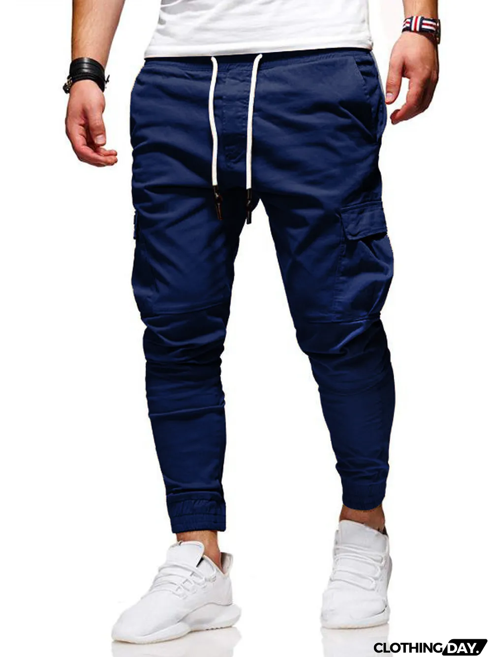 Fall/Winter Patch Pocket Tight Pants Tie Elastic Sports Slack Long Casual Pants Jogger Pants
