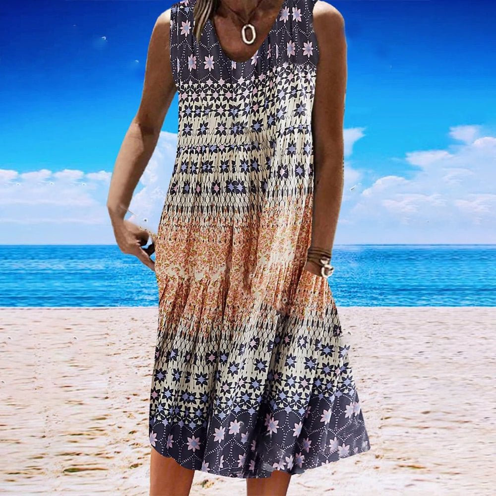 Sexy Round Neck Print Midi Dress