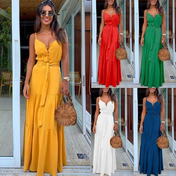 Plus Size 3XL Dress Sleeveless Spaghetti Strap Long Dress BOHO Maxi Dress Women Sundress Fashion Dress - Life is Beautiful for You - SheChoic