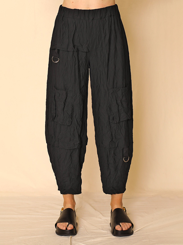 Knee Level Pouch Pockets Crinkled Texture Sporty Pants