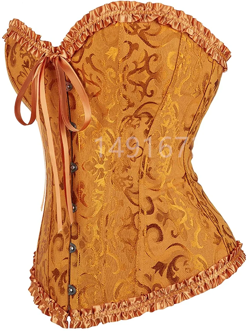 Billionm Corset Top Bustier Yellow Sexy Women's Plus Size Overbust Corselet Blouse Lace up Floral Gothic Brocade Vintage Fashion Medieval