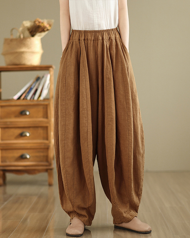 Solid Color Wide Leg Harem Style Pants