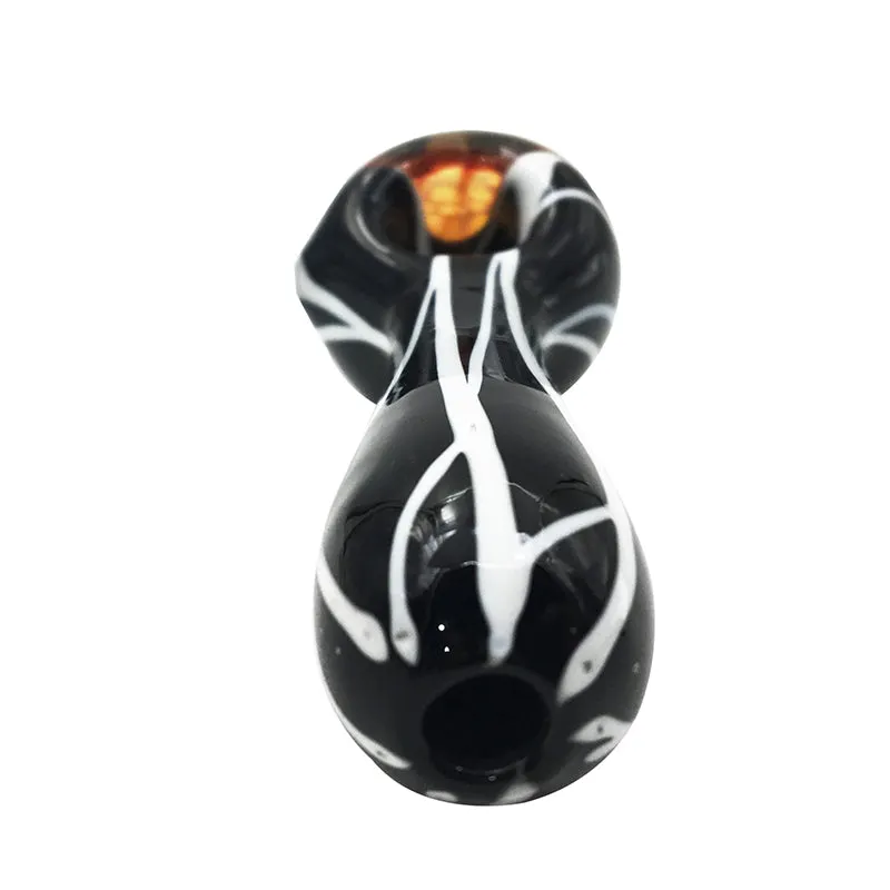 Super Thick Glass Hand Pipe Black with White Line