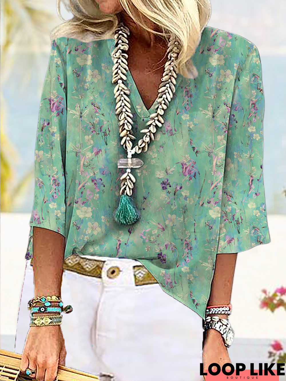 Floral Casual V Neck Tops