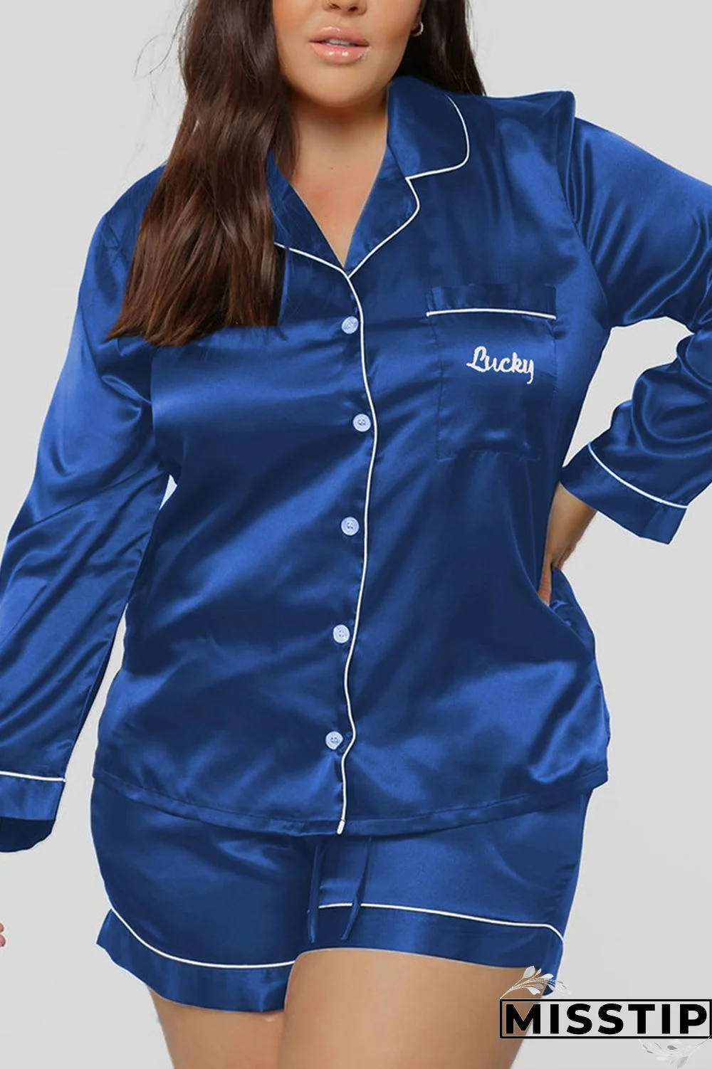 Blue Casual Living Solid Embroidered Turtleneck Long Sleeve Two Pieces