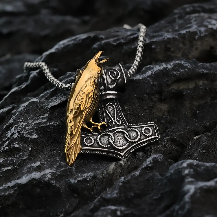 Coutureaura Raven Thor's Hammer Pendant Necklace