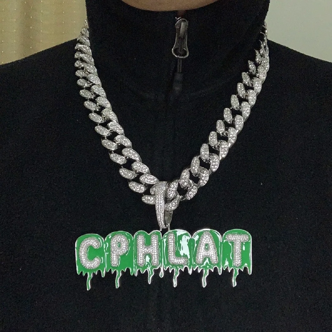 Custom Name Green Bubble Letters Pendant Necklace-VESSFUL