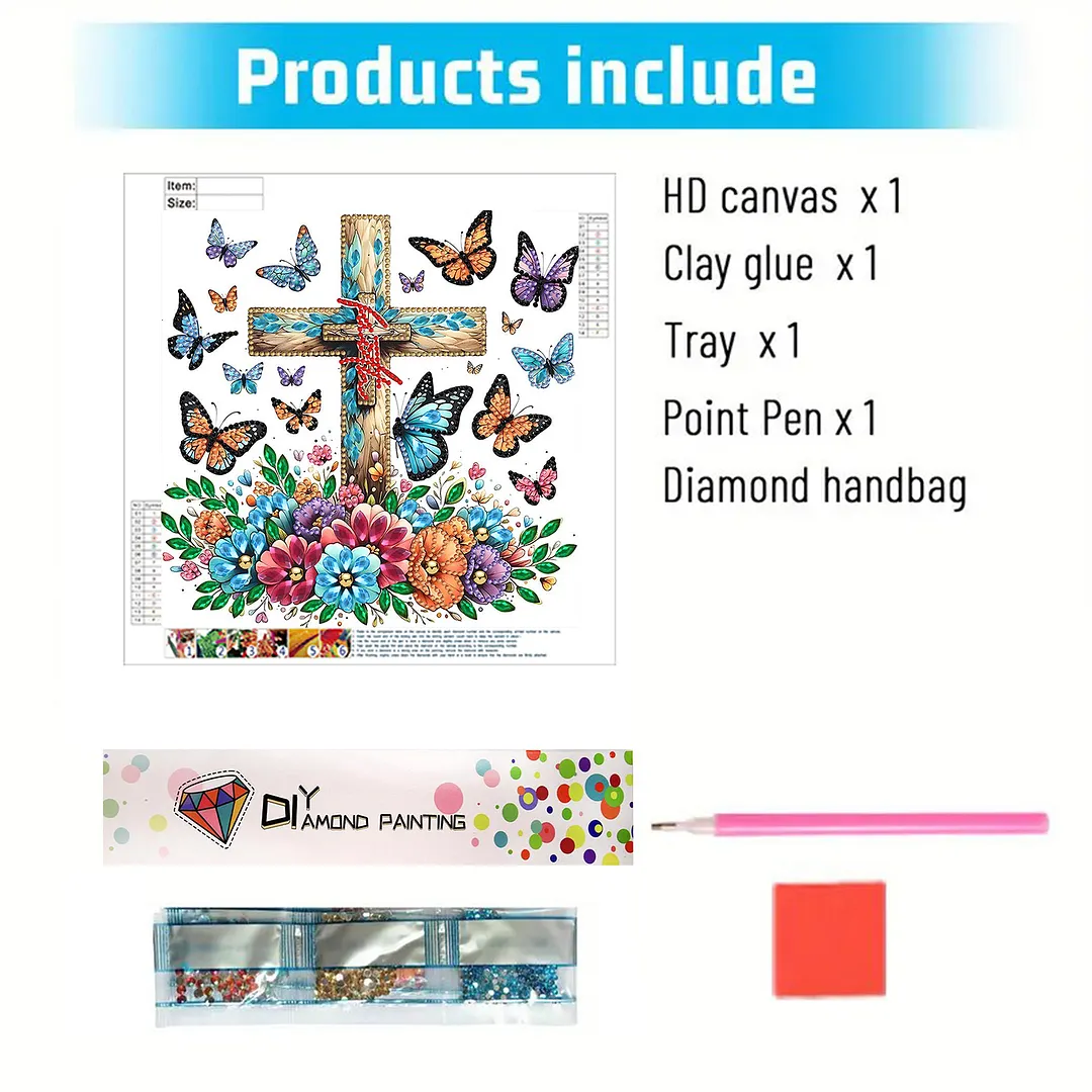 Diamond Painting - Partial Special Shaped Drill - Butterfly Cross(Canvas|30x30cm)